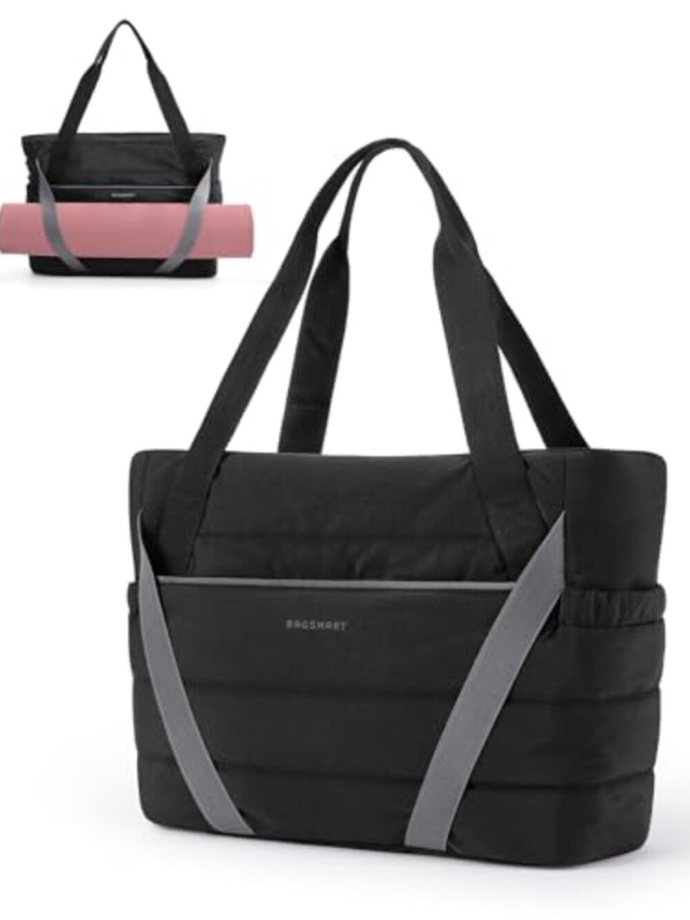Quilted Nylon Travel Tote with Yoga Mat Straps for Gym and Work